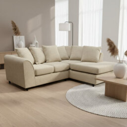 Abakus Direct Jumbo Chenille Corner Sofa In Beige Right Facing With Plush Chaise Extension - thumbnail 2