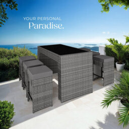 Tectake Aluminum Rattan Ibiza 6+1 Bar Set With Protective Cover - Grey - thumbnail 9