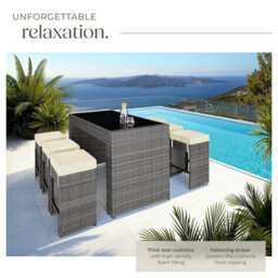 Tectake Aluminum Rattan Ibiza 6+1 Bar Set With Protective Cover - Grey - thumbnail 7