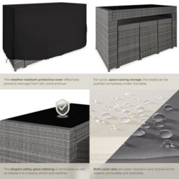Tectake Aluminum Rattan Ibiza 6+1 Bar Set With Protective Cover - Grey - thumbnail 5