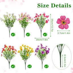 6 Bouquets Of Artificial Flowers In Purple, White, Yellow, Pink, And Red Plastic Artificial Plant Decoration - thumbnail 2