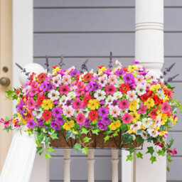 6 Bouquets Of Artificial Flowers In Purple, White, Yellow, Pink, And Red Plastic Artificial Plant Decoration - thumbnail 3