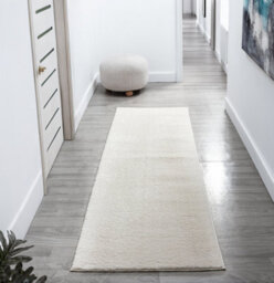 Comfy Washable Low Pile Living Room Area Rug - Anti-Slip Felt Backing Cream 60Cm X 200Cm - thumbnail 1