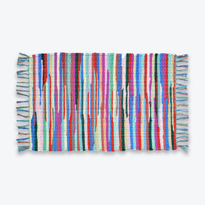 Allure Bath Fashions Chindi Recycled Rag Rug With Fringe - 50 X 80Cm - image 1