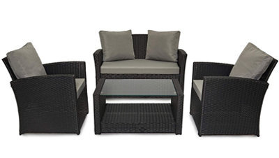 Evre 4 Seater Black Rattan Garden Furniture Sofa Armchair Set - Roma With Coffee Table - Inc Weekend Delivery - image 1