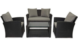 Evre 4 Seater Black Rattan Garden Furniture Sofa Armchair Set - Roma With Coffee Table - Inc Weekend Delivery - thumbnail 1