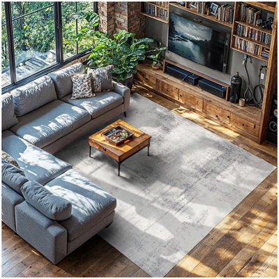 Tectake Washable Rug Nadira - Different Sizes, Abstract Pattern, Synthetic Wool And Felt, Non-Slip 240 X 340 Cm - Beige/grey - image 1