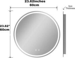 Belofay 600 mm Round Led Illuminated Bathroom Mirror With Touch Sensor, Wall Mounted, Anti-Fog - thumbnail 2