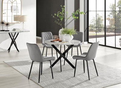 Furniturebox Uk Novara White Marble Black Leg Round Dining Table & 4 Grey Pesaro Black Leg Chairs - image 1