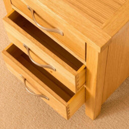 Newlyn Oak Bedside Table - Fully Assembled 3 Drawer Cabinet - By Roseland Furniture - thumbnail 7