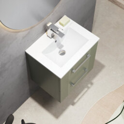 Balterley Belvide Partial Fluted 2 Drawer Wall Hung Vanity Unit With 1 Tap Hole Minimalist Basin - 500mm - Satin Green - thumbnail 5