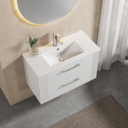 Balterley Belvide Partial Fluted 2 Drawer Wall Hung Vanity Unit With 1 Tap Hole Minimalist Basin - 800mm - Satin White - thumbnail 5