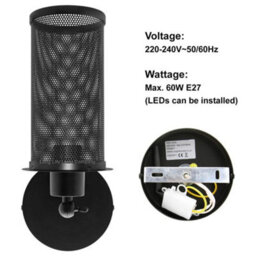 Long Life Lamps Company Vintage Scone Wall Light Black Metal Mesh M0085 - thumbnail 5