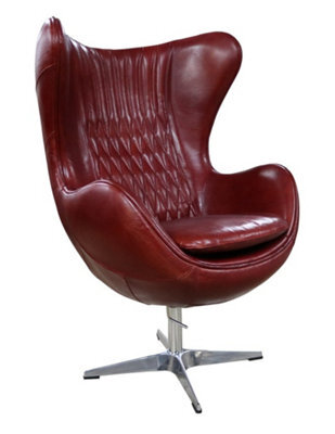 Aviator Retro Swivel Egg Armchair Vintage Rouge Red Real Distressed Leather - image 1