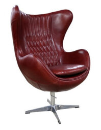 Aviator Retro Swivel Egg Armchair Vintage Rouge Red Real Distressed Leather