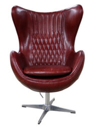 Aviator Retro Swivel Egg Armchair Vintage Rouge Red Real Distressed Leather - thumbnail 2