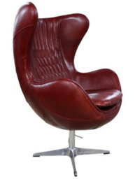 Aviator Retro Swivel Egg Armchair Vintage Rouge Red Real Distressed Leather - thumbnail 3