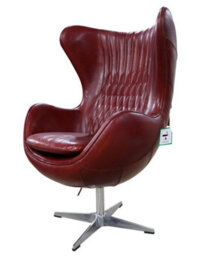 Aviator Retro Swivel Egg Armchair Vintage Rouge Red Real Distressed Leather - thumbnail 4