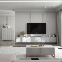 Heze Furniture Elpis Glamour Tv Cabinet Media Unit Extra Long 300 Cm Wall Mounted - White Matt - thumbnail 3