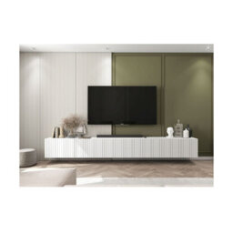 Heze Furniture Elpis Glamour Tv Cabinet Media Unit Extra Long 300 Cm Wall Mounted - White Matt - thumbnail 4
