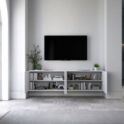 Heze Furniture Elpis Glamour Tv Cabinet Media Unit Extra Long 300 Cm Wall Mounted - White Matt - thumbnail 2