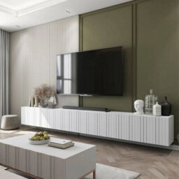 Heze Furniture Elpis Glamour Tv Cabinet Media Unit Extra Long 300 Cm Wall Mounted - White Matt - thumbnail 5