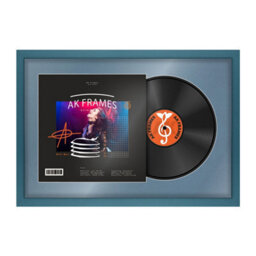 "AK Frames 25X17"" Navy Blue Modern Vinyl Record Frame With Pompadour Mount For 12 Inch Lp Cover & Disc - Overlapped Design" - thumbnail 1