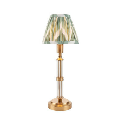 Luminosa Lighting Luminosa Morton Rechargeable Brushed Aged Brass Plate Table Lamp With Cotswold Green Fabric Zigzag Shade 16Cm Integrated Led - image 1