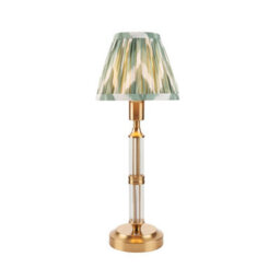 Luminosa Lighting Luminosa Morton Rechargeable Brushed Aged Brass Plate Table Lamp With Cotswold Green Fabric Zigzag Shade 16Cm Integrated Led - thumbnail 1