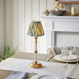 Luminosa Lighting Luminosa Morton Rechargeable Brushed Aged Brass Plate Table Lamp With Cotswold Green Fabric Zigzag Shade 16Cm Integrated Led - thumbnail 2