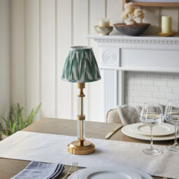 Luminosa Lighting Luminosa Morton Rechargeable Brushed Aged Brass Plate Table Lamp With Cotswold Green Fabric Zigzag Shade 16Cm Integrated Led - thumbnail 3