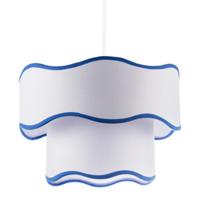 Happy Homewares Tiered Design Double Layer White Cotton Pendant Shade With Blue Trim - image 1