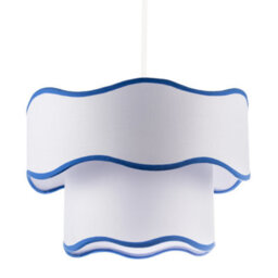 Happy Homewares Tiered Design Double Layer White Cotton Pendant Shade With Blue Trim - thumbnail 1