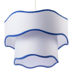 Happy Homewares Tiered Design Double Layer White Cotton Pendant Shade With Blue Trim - thumbnail 4