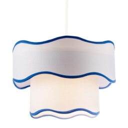 Happy Homewares Tiered Design Double Layer White Cotton Pendant Shade With Blue Trim - thumbnail 2