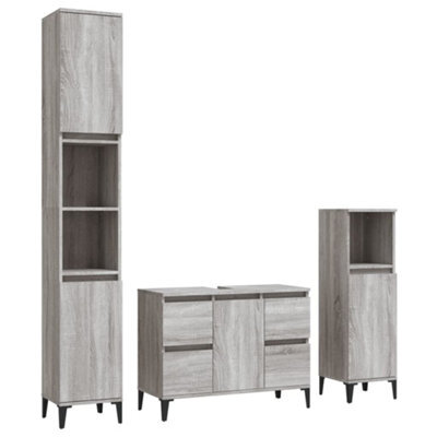 Berkfield Modern 3 Piece Bathroom Furniture Set Grey Sonoma Engineered Wood