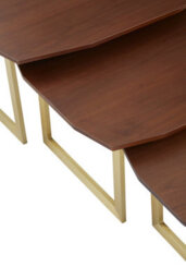 Orsina Set Of 3 Nesting Side Tables,round Walnut Wooden Top Bedside Tables With Gold Finish Legs,decorative Tables - thumbnail 5