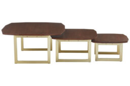Orsina Set Of 3 Nesting Side Tables,round Walnut Wooden Top Bedside Tables With Gold Finish Legs,decorative Tables - thumbnail 2