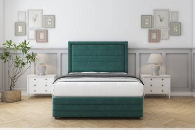 "Sloomy Ashford Emerald Plush Divan Bed Set 2 Drawers Left Side - 26"" Strutted  & 12"" Footboard 3' Single" - image 1
