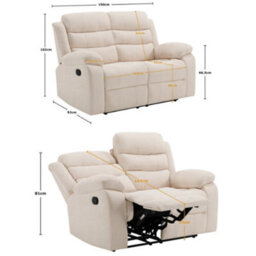 More4Homes Boston 2 Seater Fabric Manual Recliner Sofa (Beige) - thumbnail 8