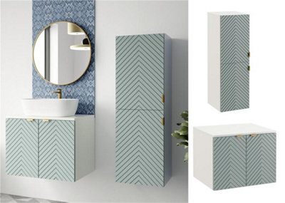 Impact Furniture Bathroom Furniture Set Wall Hung Cabinets 600mm Vanity Unit With Countertop Tallboy Fluted Green Cara - image 1