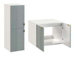 Impact Furniture Bathroom Furniture Set Wall Hung Cabinets 600mm Vanity Unit With Countertop Tallboy Fluted Green Cara - thumbnail 3