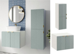 Impact Furniture Bathroom Furniture Set Wall Hung Cabinets 600mm Vanity Unit With Countertop Tallboy Fluted Green Cara - thumbnail 1