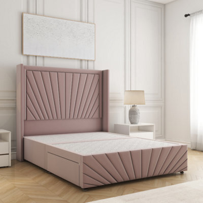 Bsspoke Nola Divan Bed Pink Plush Velvet With 54Inch Headboard & Footboard & No Mattress No Drawers In Double King 6Ft 3Ft 4Ft - image 1