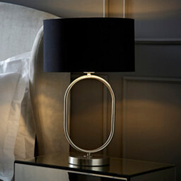 Valuelights Antonia Black With Chrome Drum Shade Brushed Chrome Oval Table Lamp With Bulb