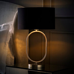 Valuelights Antonia Black With Chrome Drum Shade Brushed Chrome Oval Table Lamp With Bulb - thumbnail 3