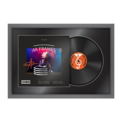 "AK Frames 25X17"" Dark Grey Modern Vinyl Record Frame With Black Mount For 12 Inch Lp Cover & Disc - Overlapped Design" - image 1