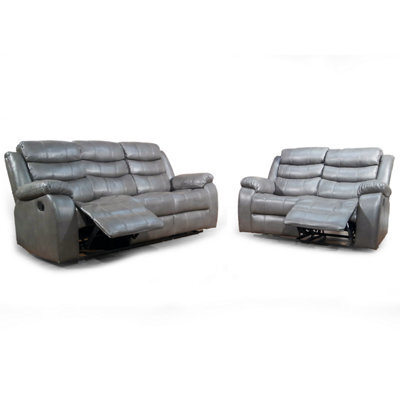 Furnishings For Less UK Venlo Grey Leather Like Manual Reclining Sofa Suite 3 Seater And 2 Seater - image 1