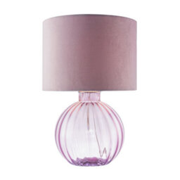 Happy Homewares Contemporary Lilac Ribbed Glass Table Lamp With Velvet Fabric Shade - thumbnail 2