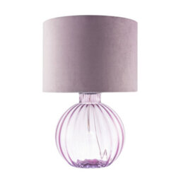 Happy Homewares Contemporary Lilac Ribbed Glass Table Lamp With Velvet Fabric Shade